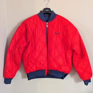 Nike 90s Swoosh Reversible Puffy Quilted Bomber Jacket White Tag Red VTG Size L
